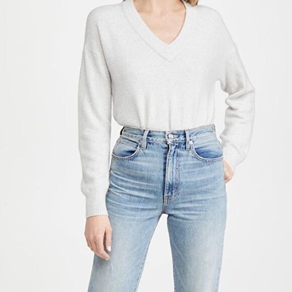 NEW Madewell Bartlett V Neck Pullover Wool Sweater in Heather Smoke Small - Picture 4 of 10